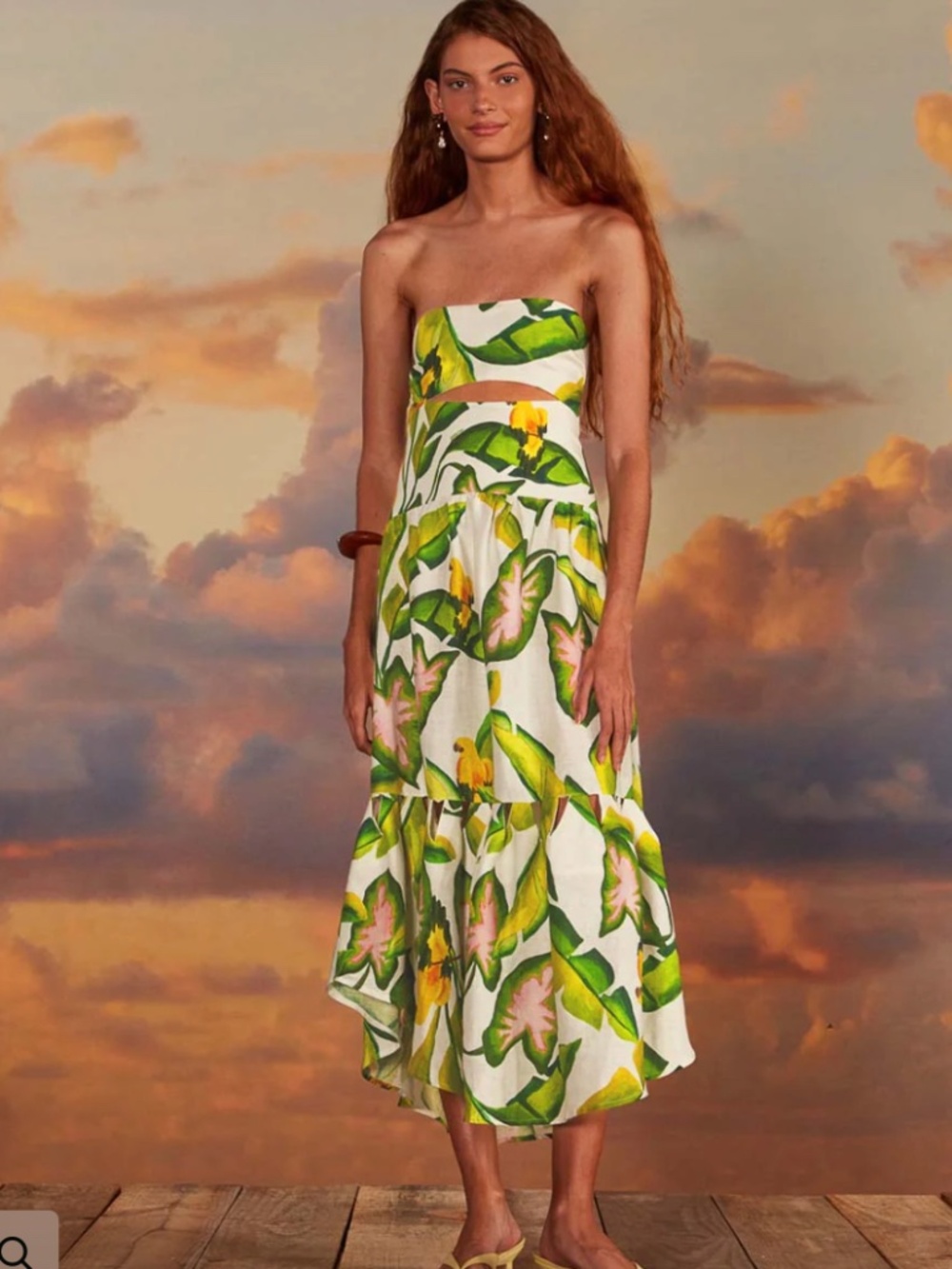 FARM Rio - Off-White Summer Foliage Linen Midi Dress